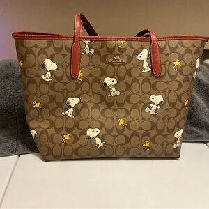 Coach Brown Snoopy and Woodstock Tote  Bag